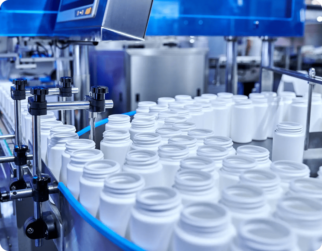 Automated bottling process in a factory