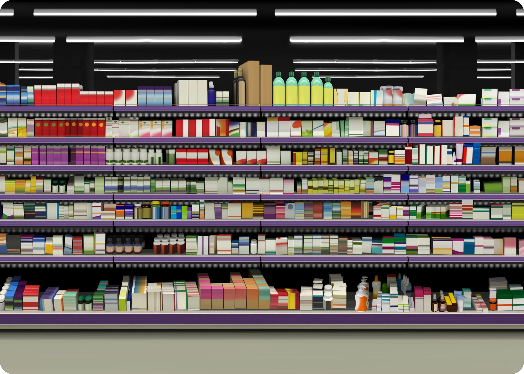 Grocery store aisle packed with goods.