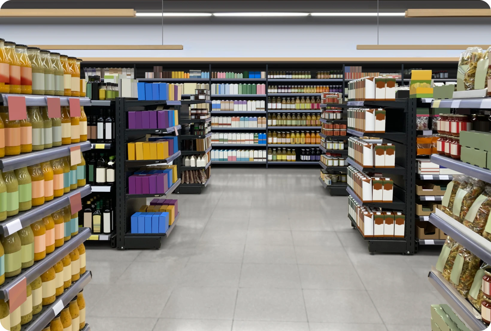 Retail aisle displaying assorted items