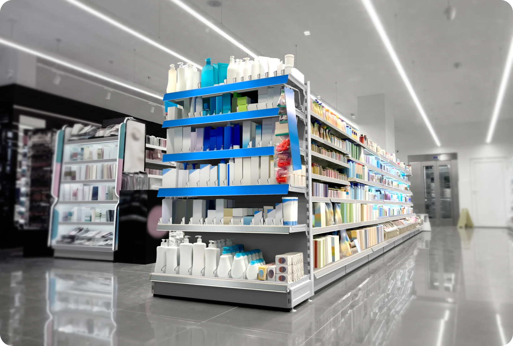 Supermarket aisle with various products