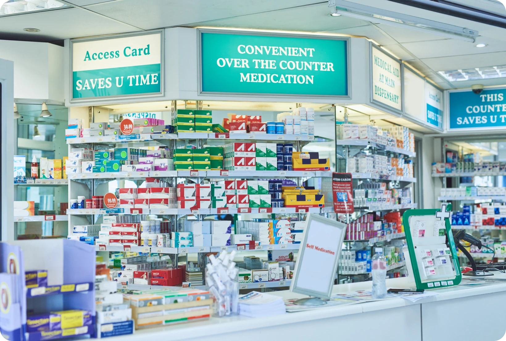 Pharmacy counter with medication display